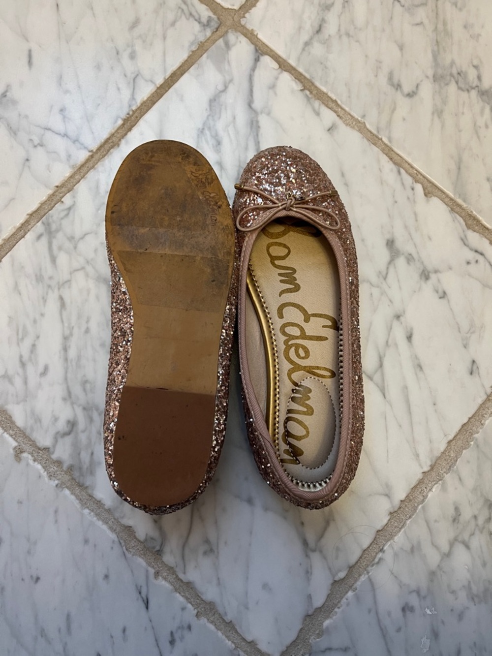 Sam Edelman Rose Gold Glitter Ballet Flats with Bow